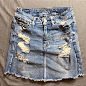 American Eagle Outfitters Light Blue Distressed Mini Skirt
